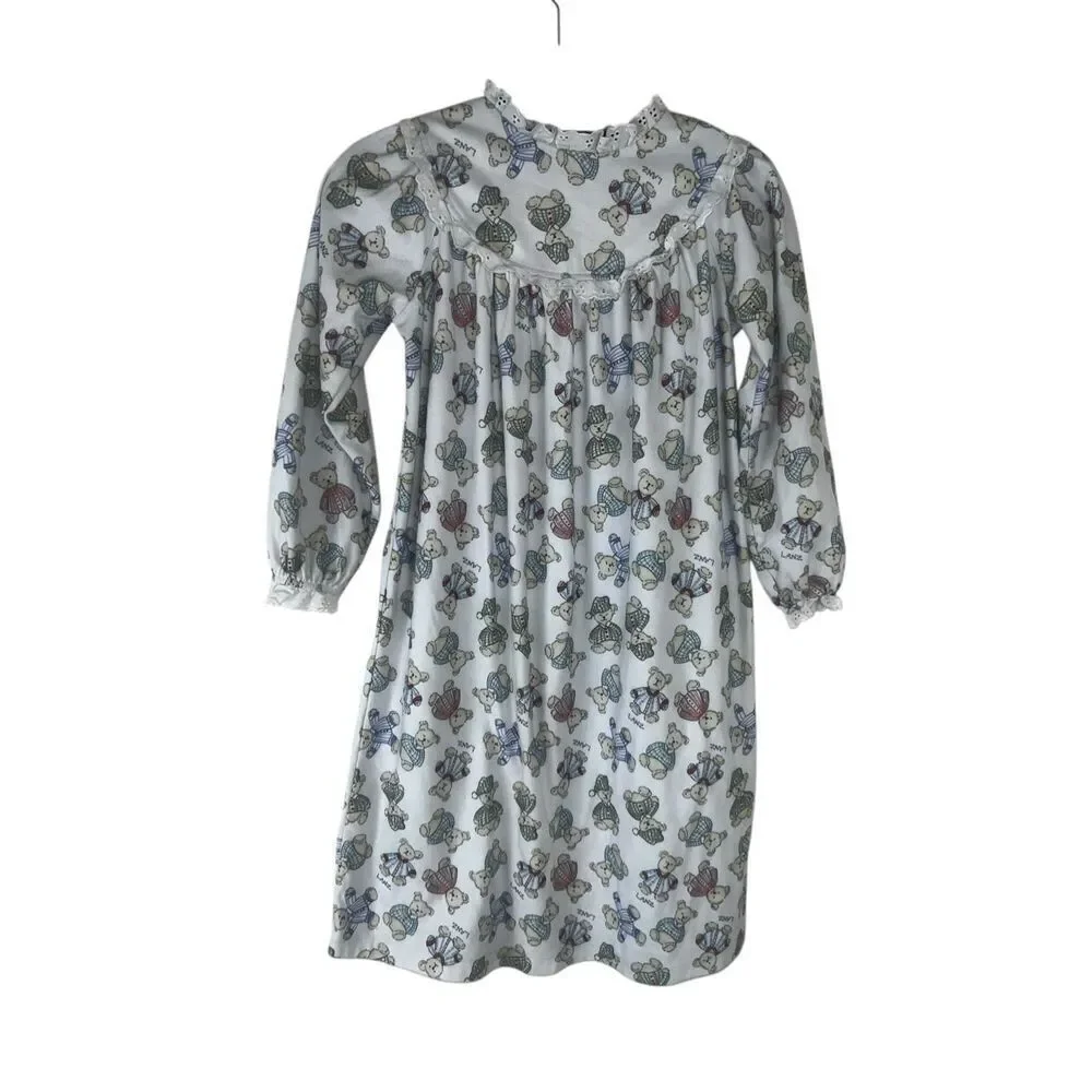 Lanz Of Salzburg girls medium Christmas Teddy Bear Nightgown Holiday vintage
